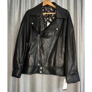For Love & Lemons NWT Womens Black Dillon Faux Leather Moto Jacket Size Xsmall